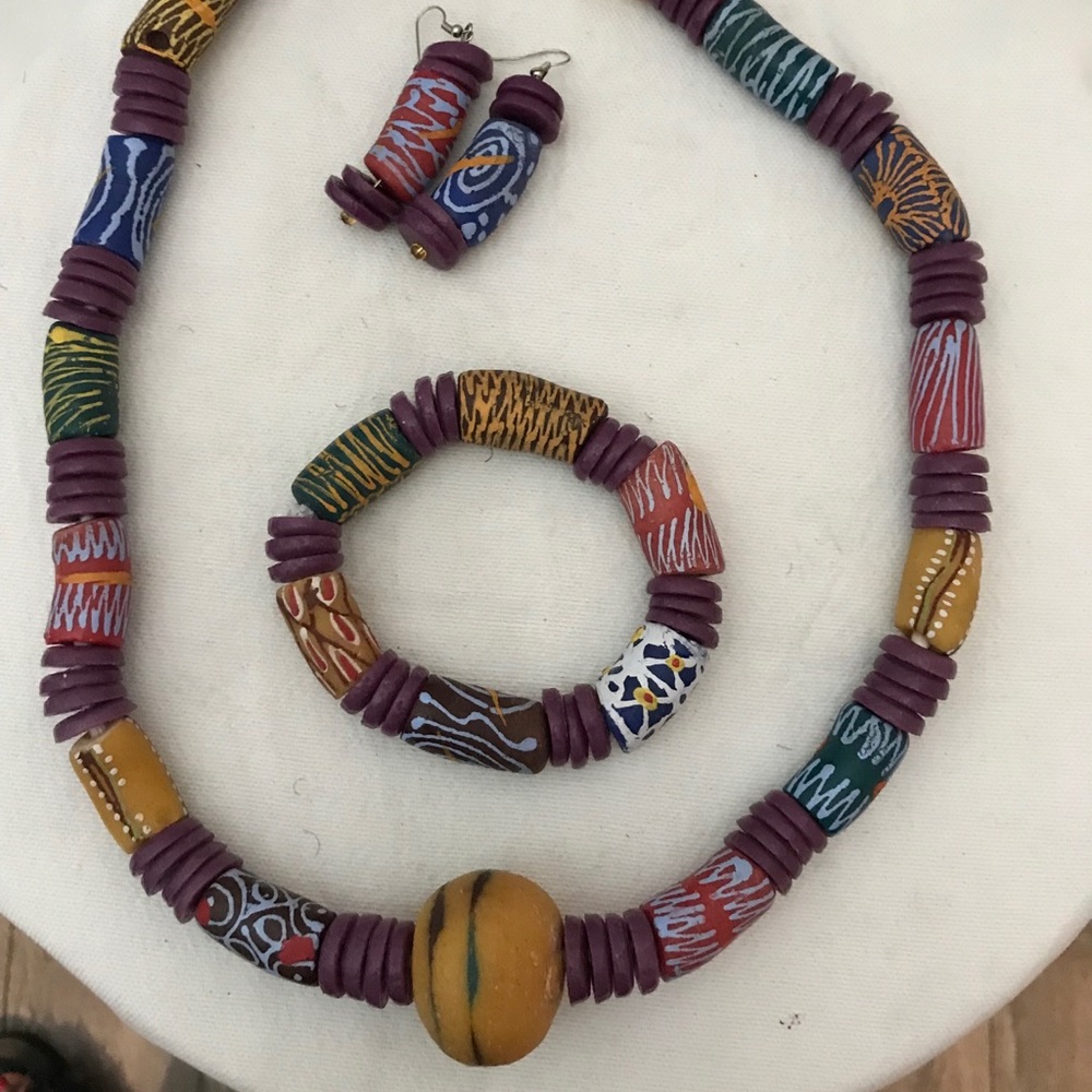 Hand crafted beaded necklace  set made in Ghana
